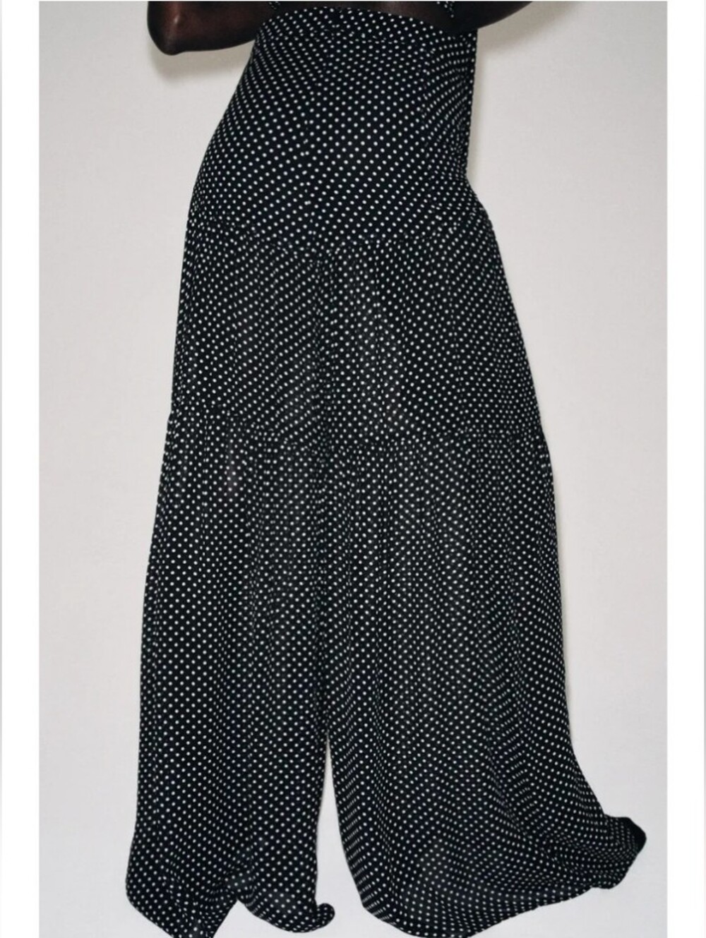 Zara Zw Collection Polka Dot Wide-Leg Semi-sheer Tiered High Waist Pants Sz-M - Picture 1 of 15